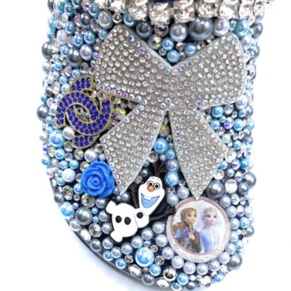 Frozen Fleece Blue Full Bling Clogs Kids Size 1 - Picture 2 of 3